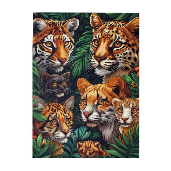 500-Piece Wooden Jigsaw Puzzle for Adults & Families - Big Cats In Jungle , Fun & Educational Brain-Teasing Game, Artistic Home Decor