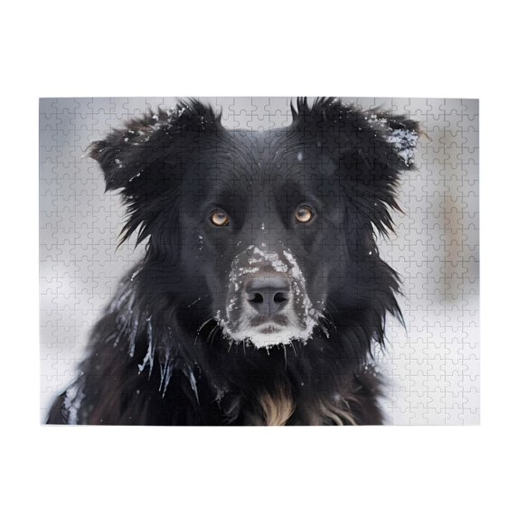 500-Piece Wooden Jigsaw Puzzle for Adults & Families - Black Dog Snowy Winter Portrait , Fun & Educational Brain-Teasing Game, Artistic Home Decor