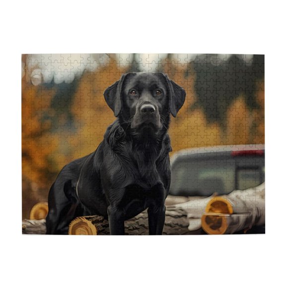 500-Piece Wooden Jigsaw Puzzle for Adults & Families - Black Labrador Truck Logs Autumn , Fun & Educational Brain-Teasing Game, Artistic Home Decor