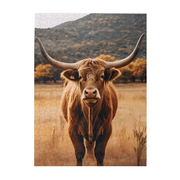 500-Piece Wooden Jigsaw Puzzle for Adults & Families - Cattle Horns Field Mountain , Fun & Educational Brain-Teasing Game, Artistic Home Decor