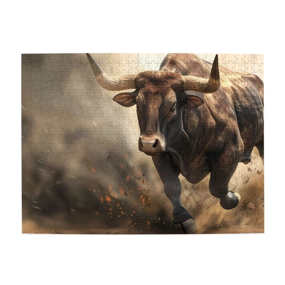 500-Piece Wooden Jigsaw Puzzle for Adults & Families - Charging Bull Strength Power , Fun & Educational Brain-Teasing Game, Artistic Home Decor