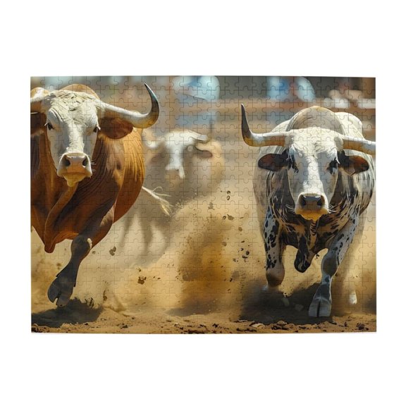 500-Piece Wooden Jigsaw Puzzle for Adults & Families - Charging Bulls Rodeo Arena , Fun & Educational Brain-Teasing Game, Artistic Home Decor