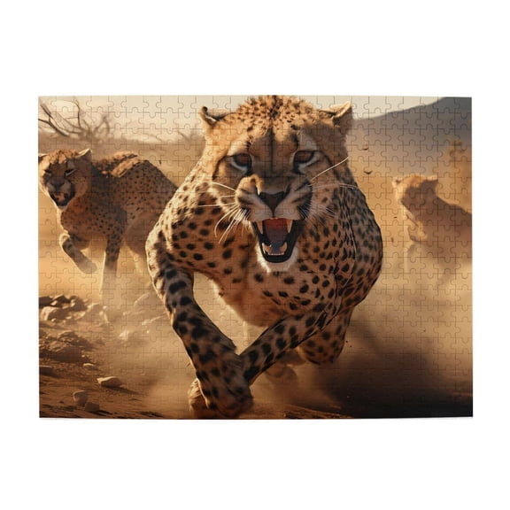 500-Piece Wooden Jigsaw Puzzle for Adults & Families - Cheetah Pack Running Fast , Fun & Educational Brain-Teasing Game, Artistic Home Decor