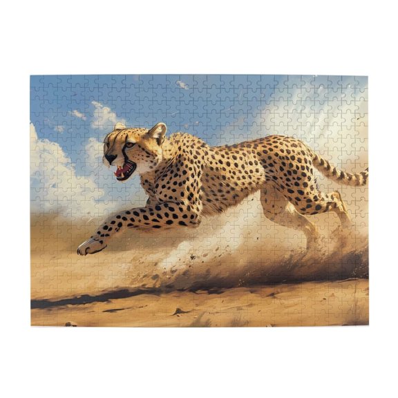 500-Piece Wooden Jigsaw Puzzle for Adults & Families - Cheetah Running Fast Desert , Fun & Educational Brain-Teasing Game, Artistic Home Decor