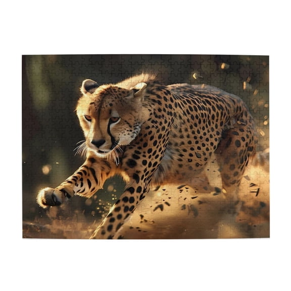 500-Piece Wooden Jigsaw Puzzle for Adults & Families - Cheetah Running Fast , Fun & Educational Brain-Teasing Game, Artistic Home Decor