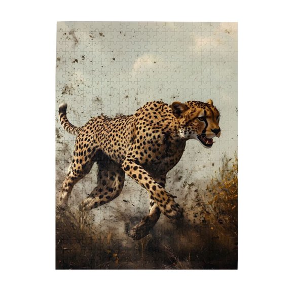 500-Piece Wooden Jigsaw Puzzle for Adults & Families - Cheetah Sprint Dustess Wildlife , Fun & Educational Brain-Teasing Game, Artistic Home Decor