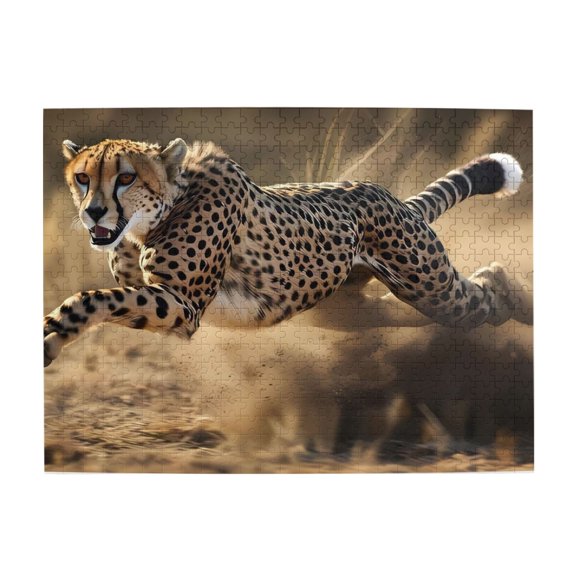 500-Piece Wooden Jigsaw Puzzle for Adults & Families - Cheetah Sprinting Fast Speed , Fun & Educational Brain-Teasing Game, Artistic Home Decor