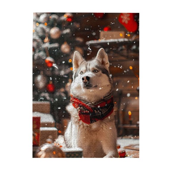 500-Piece Wooden Jigsaw Puzzle for Adults & Families - Christmas Winter Husky Gifts , Fun & Educational Brain-Teasing Game, Artistic Home Decor