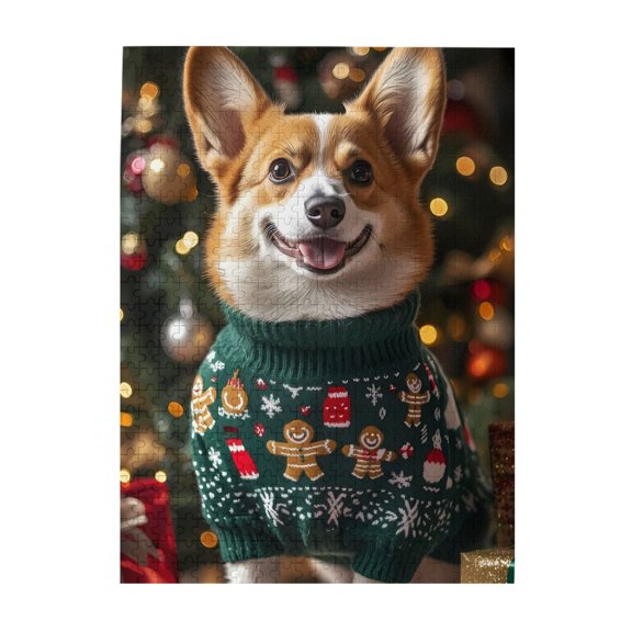 500-Piece Wooden Jigsaw Puzzle for Adults & Families - Corgi Sweater Christmas Tree , Fun & Educational Brain-Teasing Game, Artistic Home Decor