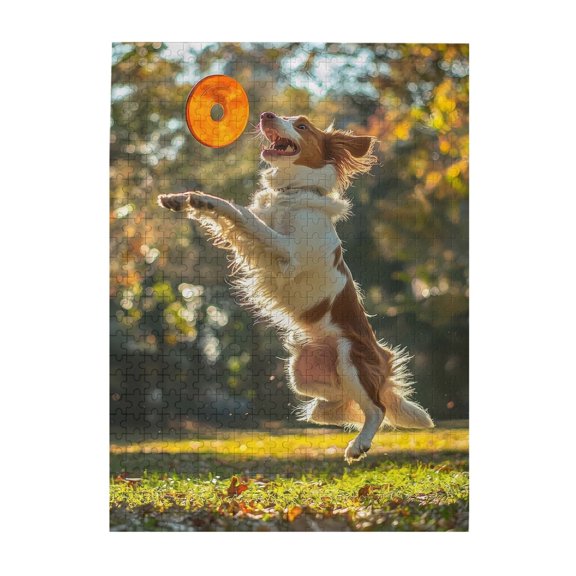 500-Piece Wooden Jigsaw Puzzle for Adults & Families - Dog Catching Flying Disc Park , Fun & Educational Brain-Teasing Game, Artistic Home Decor