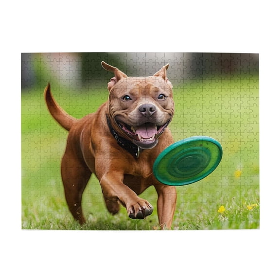 500-Piece Wooden Jigsaw Puzzle for Adults & Families - Dog Fetching Disc Outdoors , Fun & Educational Brain-Teasing Game, Artistic Home Decor