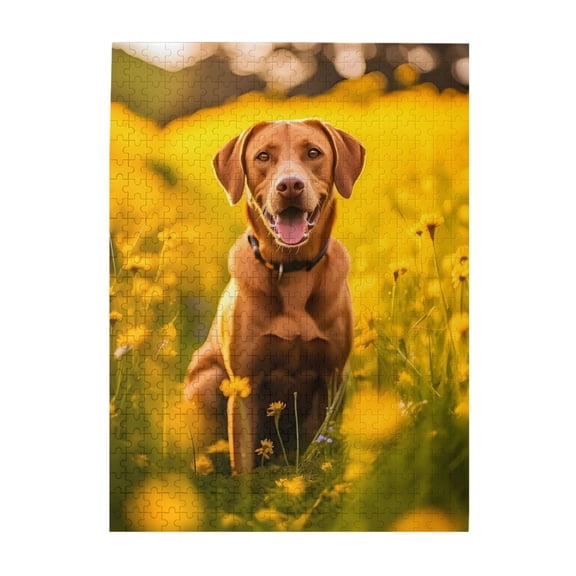 500-Piece Wooden Jigsaw Puzzle for Adults & Families - Dog Field Flowers Sunshine , Fun & Educational Brain-Teasing Game, Artistic Home Decor