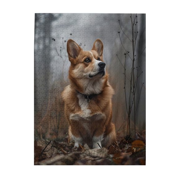 500-Piece Wooden Jigsaw Puzzle for Adults & Families - Dog Forest Autumn Leaves Fog , Fun & Educational Brain-Teasing Game, Artistic Home Decor