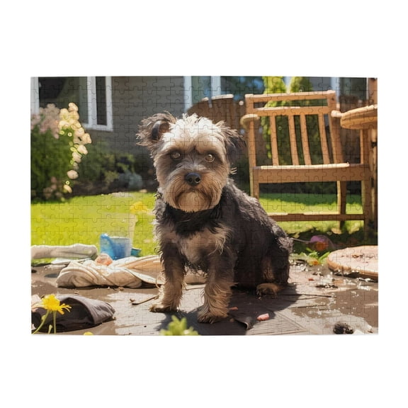 500-Piece Wooden Jigsaw Puzzle for Adults & Families - Dog Garden Outdoor Table Chair , Fun & Educational Brain-Teasing Game, Artistic Home Decor