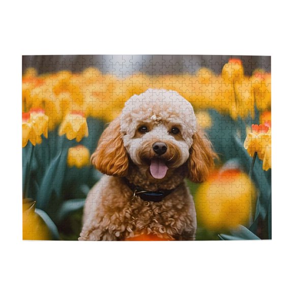 500-Piece Wooden Jigsaw Puzzle for Adults & Families - Dog In Daffodil Field , Fun & Educational Brain-Teasing Game, Artistic Home Decor