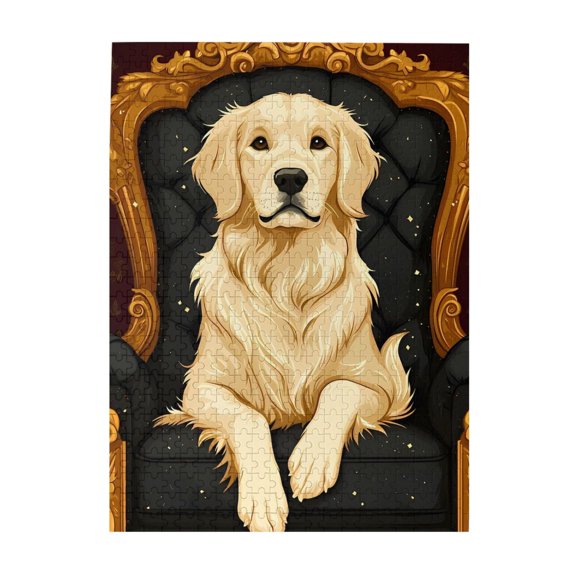 500-Piece Wooden Jigsaw Puzzle for Adults & Families - Dog On Throne Golden Ornament , Fun & Educational Brain-Teasing Game, Artistic Home Decor