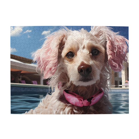 500-Piece Wooden Jigsaw Puzzle for Adults & Families - Dog Poolside Sunglasses Cute , Fun & Educational Brain-Teasing Game, Artistic Home Decor