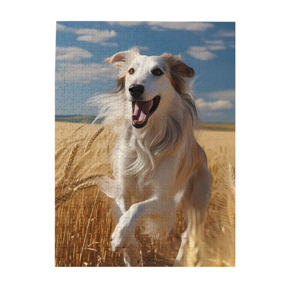 500-Piece Wooden Jigsaw Puzzle for Adults & Families - Dog Running Wheat Field Clouds , Fun & Educational Brain-Teasing Game, Artistic Home Decor