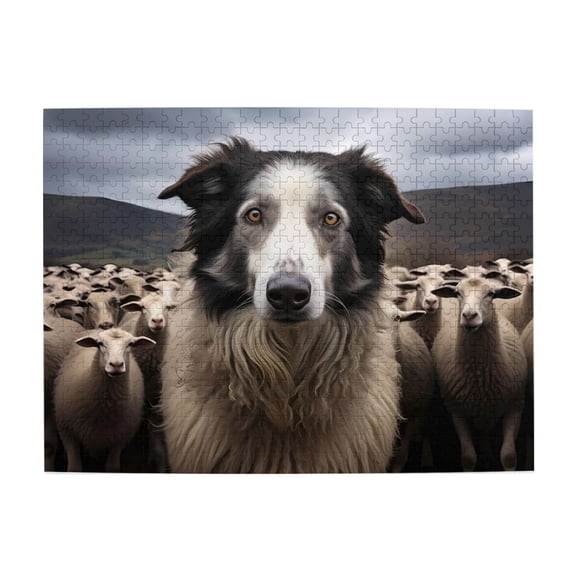 500-Piece Wooden Jigsaw Puzzle for Adults & Families - Dog Sheep Herding Animal , Fun & Educational Brain-Teasing Game, Artistic Home Decor