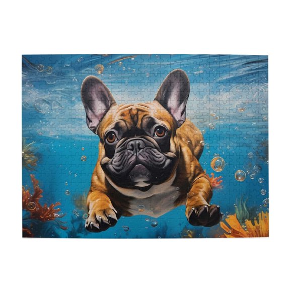 500-Piece Wooden Jigsaw Puzzle for Adults & Families - Dog Underwater Bubbles Seaweed , Fun & Educational Brain-Teasing Game, Artistic Home Decor