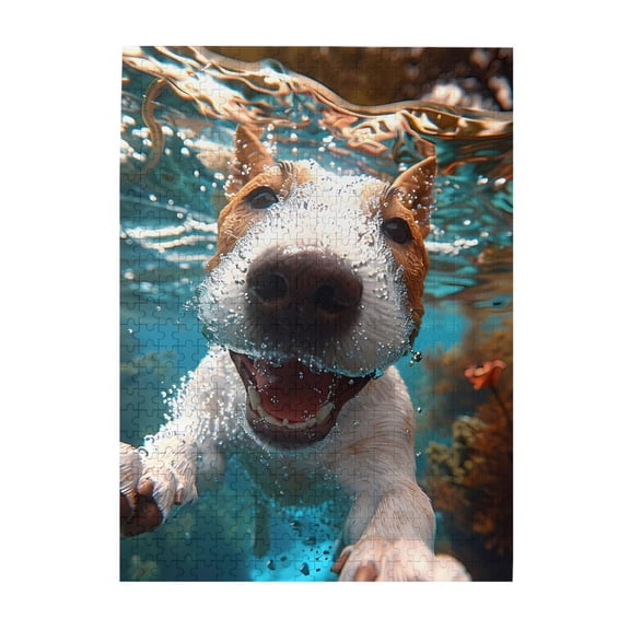 500-Piece Wooden Jigsaw Puzzle for Adults & Families - Dog Underwater Swimming Bubbles , Fun & Educational Brain-Teasing Game, Artistic Home Decor