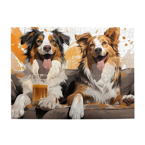 500-Piece Wooden Jigsaw Puzzle for Adults & Families - Dogs Couch Beer Relaxing Together , Fun & Educational Brain-Teasing Game, Artistic Home Decor