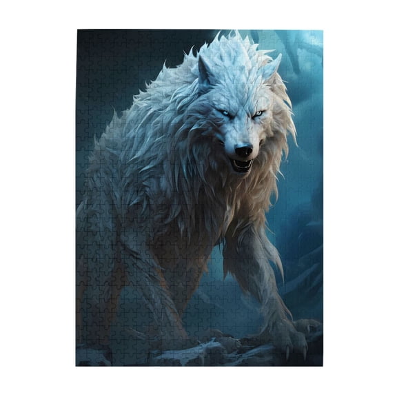 500-Piece Wooden Jigsaw Puzzle for Adults & Families - Fantasy Arctic Wolf Ice Snow , Fun & Educational Brain-Teasing Game, Artistic Home Decor