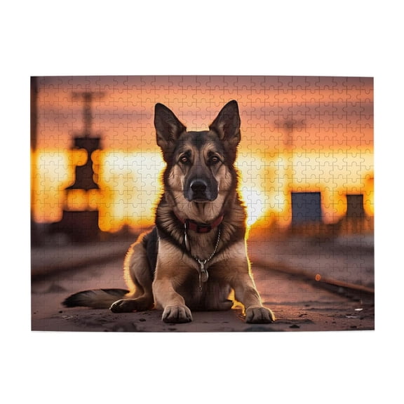 500-Piece Wooden Jigsaw Puzzle for Adults & Families - German Shepherd Sunset Rail , Fun & Educational Brain-Teasing Game, Artistic Home Decor