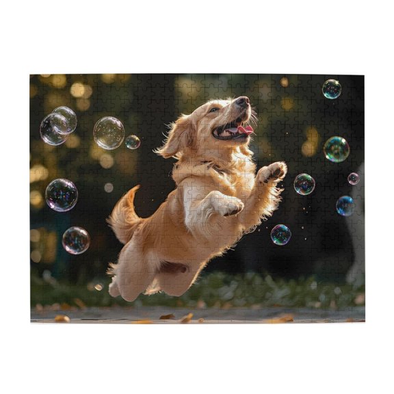 500-Piece Wooden Jigsaw Puzzle for Adults & Families - Golden Retriever Bubbles Playful , Fun & Educational Brain-Teasing Game, Artistic Home Decor
