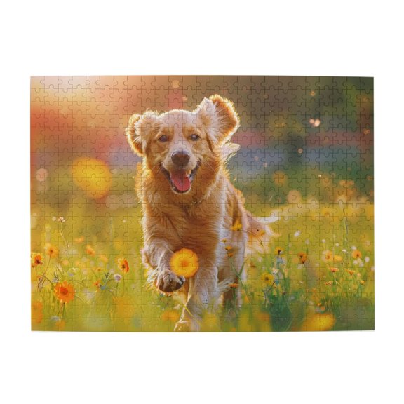 500-Piece Wooden Jigsaw Puzzle for Adults & Families - Golden Retriever Meadow Run , Fun & Educational Brain-Teasing Game, Artistic Home Decor