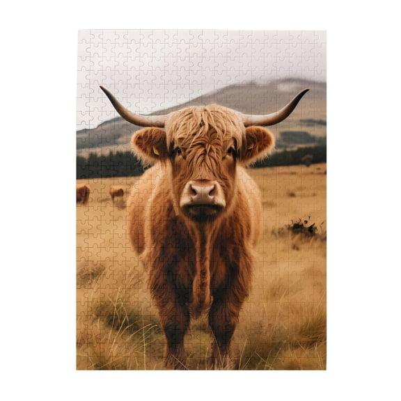 500-Piece Wooden Jigsaw Puzzle for Adults & Families - Highland Cattle Horns , Fun & Educational Brain-Teasing Game, Artistic Home Decor