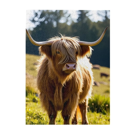 500-Piece Wooden Jigsaw Puzzle for Adults & Families - Highland Cow Grassland Horns , Fun & Educational Brain-Teasing Game, Artistic Home Decor