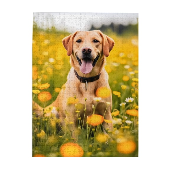 500-Piece Wooden Jigsaw Puzzle for Adults & Families - Labrador Meadow Flowers , Fun & Educational Brain-Teasing Game, Artistic Home Decor