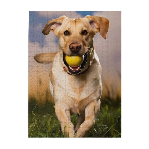 500-Piece Wooden Jigsaw Puzzle for Adults & Families - Labrador Running Balls Grass , Fun & Educational Brain-Teasing Game, Artistic Home Decor