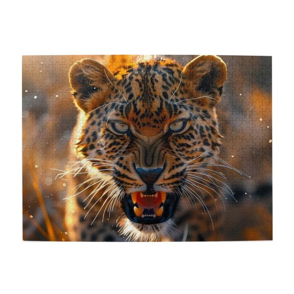 500-Piece Wooden Jigsaw Puzzle for Adults & Families - Leopard Aggressive Fangs , Fun & Educational Brain-Teasing Game, Artistic Home Decor
