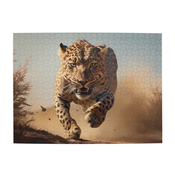 500-Piece Wooden Jigsaw Puzzle for Adults & Families - Leopard Running Savannah , Fun & Educational Brain-Teasing Game, Artistic Home Decor