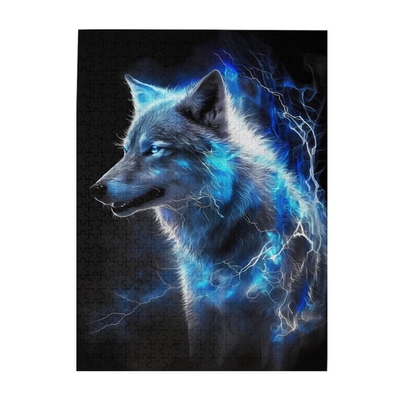 500-Piece Wooden Jigsaw Puzzle for Adults & Families - Lightning Electric Wolf Spirit , Fun & Educational Brain-Teasing Game, Artistic Home Decor