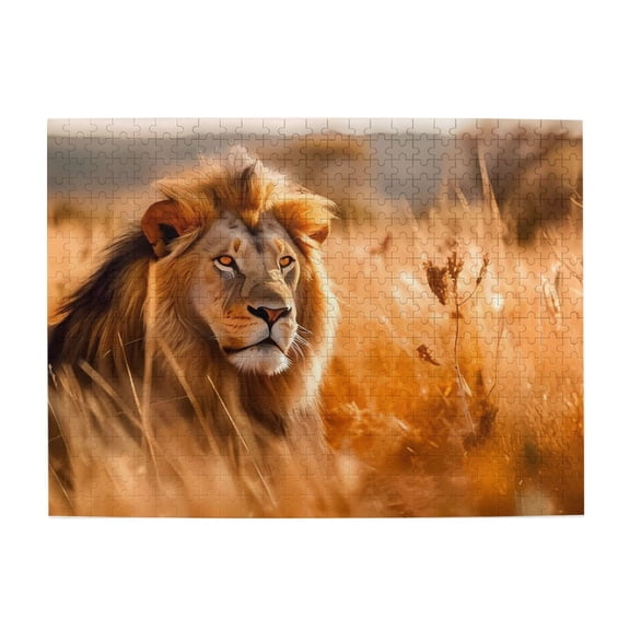 500-Piece Wooden Jigsaw Puzzle for Adults & Families - Lion In Grassland , Fun & Educational Brain-Teasing Game, Artistic Home Decor