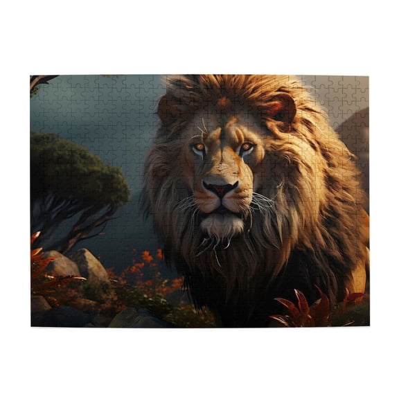 500-Piece Wooden Jigsaw Puzzle for Adults & Families - Lion Portrait Wilderness , Fun & Educational Brain-Teasing Game, Artistic Home Decor