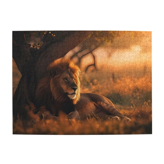 500-Piece Wooden Jigsaw Puzzle for Adults & Families - Lion Resting Under Tree , Fun & Educational Brain-Teasing Game, Artistic Home Decor
