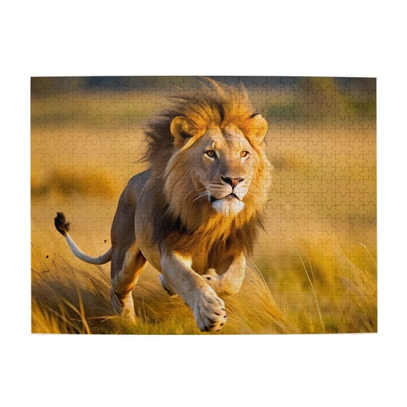 500-Piece Wooden Jigsaw Puzzle for Adults & Families - Lion Running Grassland , Fun & Educational Brain-Teasing Game, Artistic Home Decor