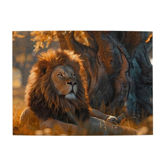 500-Piece Wooden Jigsaw Puzzle for Adults & Families - Lion Under Tree In Autumn , Fun & Educational Brain-Teasing Game, Artistic Home Decor