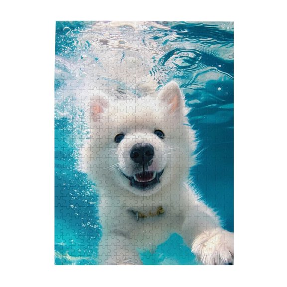 500-Piece Wooden Jigsaw Puzzle for Adults & Families - Puppy Swim Underwater Bubbles , Fun & Educational Brain-Teasing Game, Artistic Home Decor