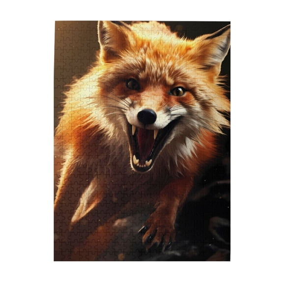 500-Piece Wooden Jigsaw Puzzle for Adults & Families - Red Foxes Fur Fangs Eyes , Fun & Educational Brain-Teasing Game, Artistic Home Decor
