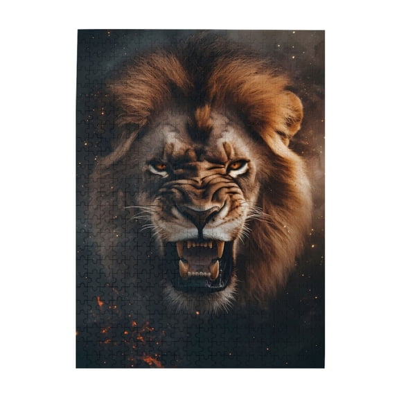 500-Piece Wooden Jigsaw Puzzle for Adults & Families - Roaring Lion Fury Eyes , Fun & Educational Brain-Teasing Game, Artistic Home Decor