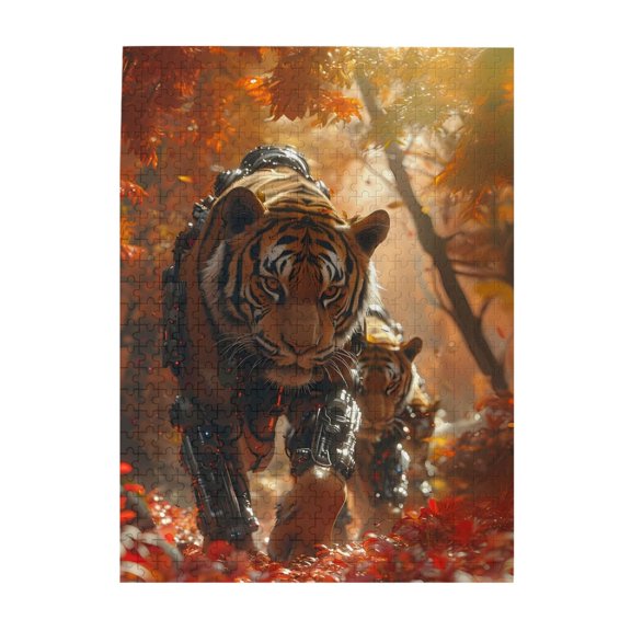 500-Piece Wooden Jigsaw Puzzle for Adults & Families - Robotic Tiger Autumn Foliage , Fun & Educational Brain-Teasing Game, Artistic Home Decor