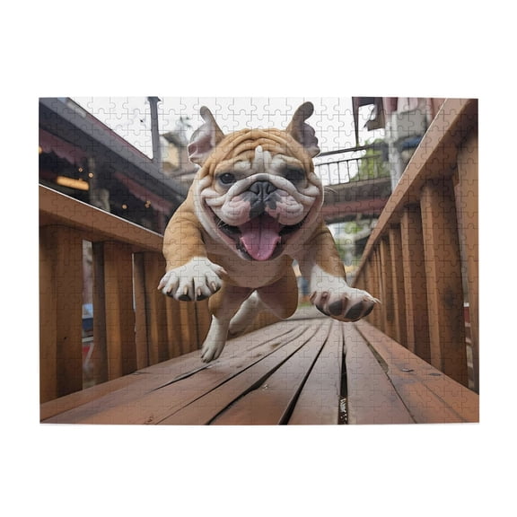 500-Piece Wooden Jigsaw Puzzle for Adults & Families - Running Bulldog Joyful Bridge , Fun & Educational Brain-Teasing Game, Artistic Home Decor