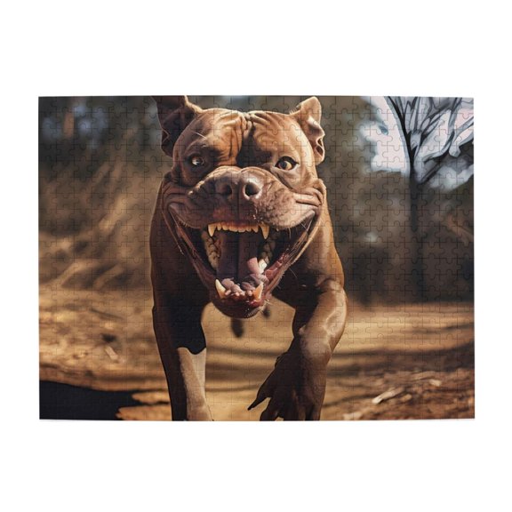 500-Piece Wooden Jigsaw Puzzle for Adults & Families - Running Dog Open Mouth Teeth , Fun & Educational Brain-Teasing Game, Artistic Home Decor