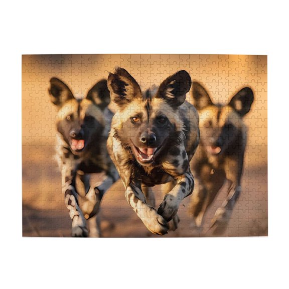 500-Piece Wooden Jigsaw Puzzle for Adults & Families - Running Pack Wild Dogs , Fun & Educational Brain-Teasing Game, Artistic Home Decor