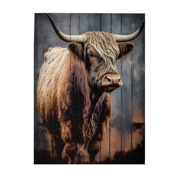 500-Piece Wooden Jigsaw Puzzle for Adults & Families - Scottish Highland Long Horns , Fun & Educational Brain-Teasing Game, Artistic Home Decor